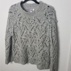 Crop pom pom open weave sweater